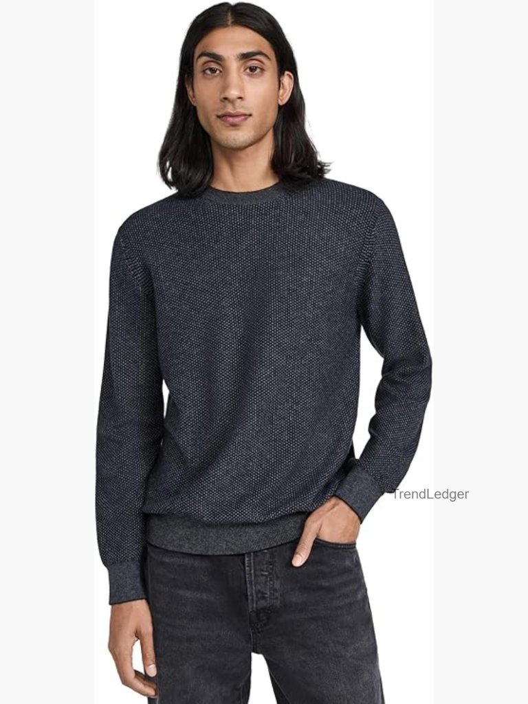 Geo Jacquard Crew Neck Pullover Sweater Mens Wool Cotton Cashmere Blend